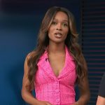 Zuri’s pink tweed top and mini skirt on Access Hollywood