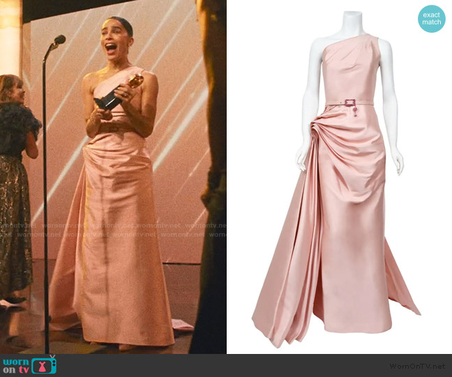 Christian Dior lush Pink Silk Asymmetric Sculptural Gown worn by (Zoe Kravitz) on The Studio