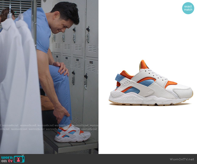 Nike Air Huarache Sneakers in White Orange Blue worn by Benson Kwan (Harry Shum Jr.) on Greys Anatomy