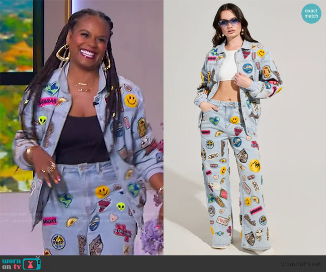 Akira Austin Patch Denim Jacket worn by Tabitha Brown on The Jennifer Hudson Show