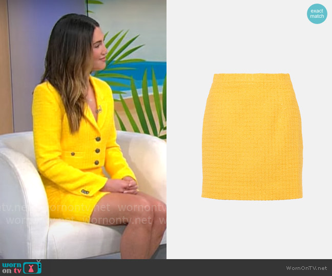 Alessandra Rich Checked bouclé miniskirt worn by Tinx on CBS Mornings