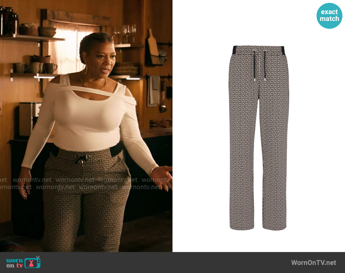 Balmain Monogram-jacquard Drawstring-waistband Track Pants worn by Robyn McCall (Queen Latifah) on The Equalizer