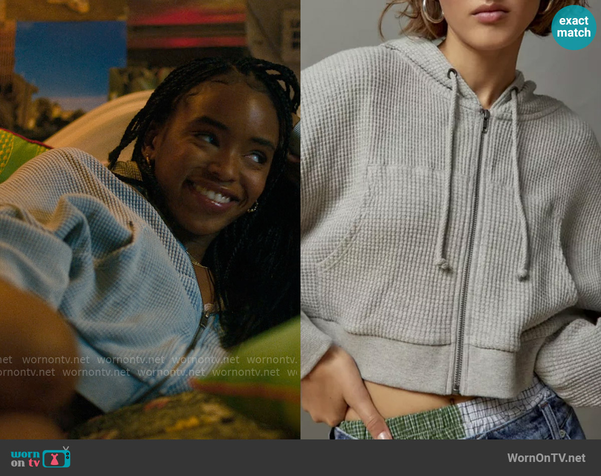 BDG Bdg Leah Waffle Knit Zip-up Sweatshirt In Grey worn by Keisha Clark (Lovie Simone) on Forever