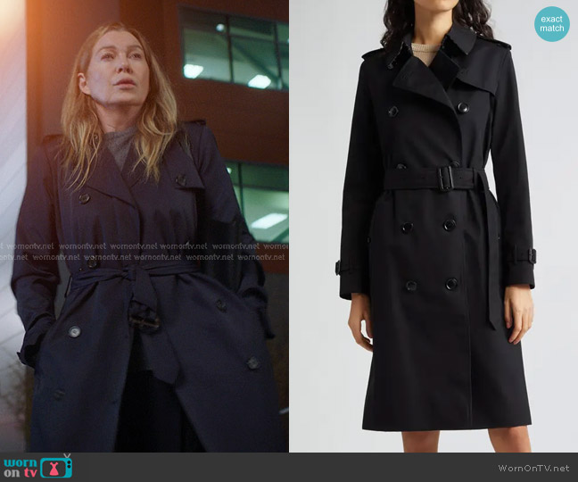 Meredith's black trench coat on Greys Anatomy Ellen WornOnTV