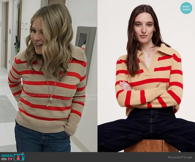 Banana Republic Cashmere Rugby Sweater Polo in Red Stripe worn by Jenna Bush Hager on Today