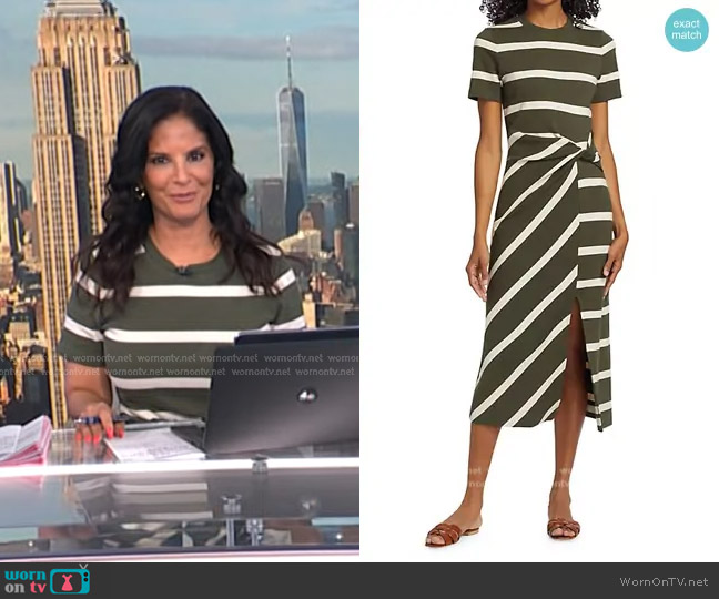 Tanya Taylor Cody Striped Short-Sleeve Dress in Army Cream worn by Darlene Rodriguez on Today