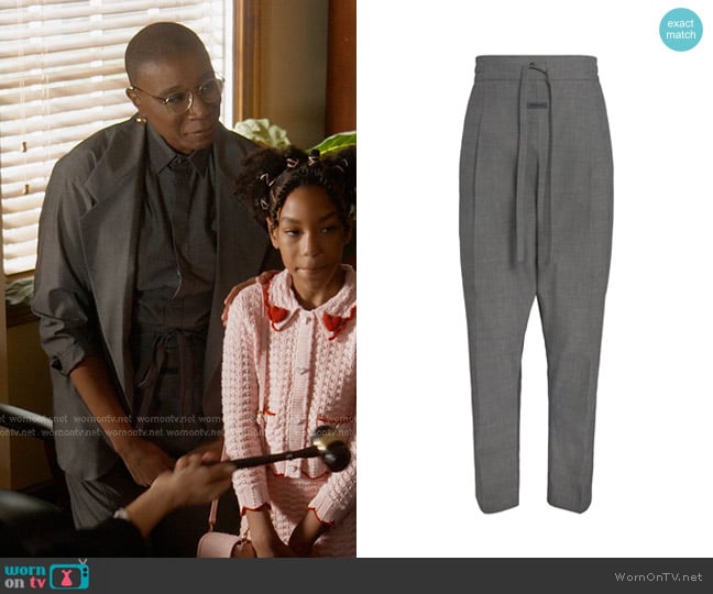 Fear of God Wool Drawstring Eternal Trousers in melange titanium worn by Henrietta Wilson (Aisha Hinds) on 9-1-1