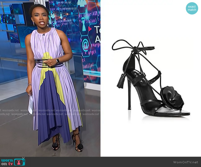 Aqua Flower Ankle Tie High Heel Sandals in Black worn by Zinhle Essamuah on NBC News Daily