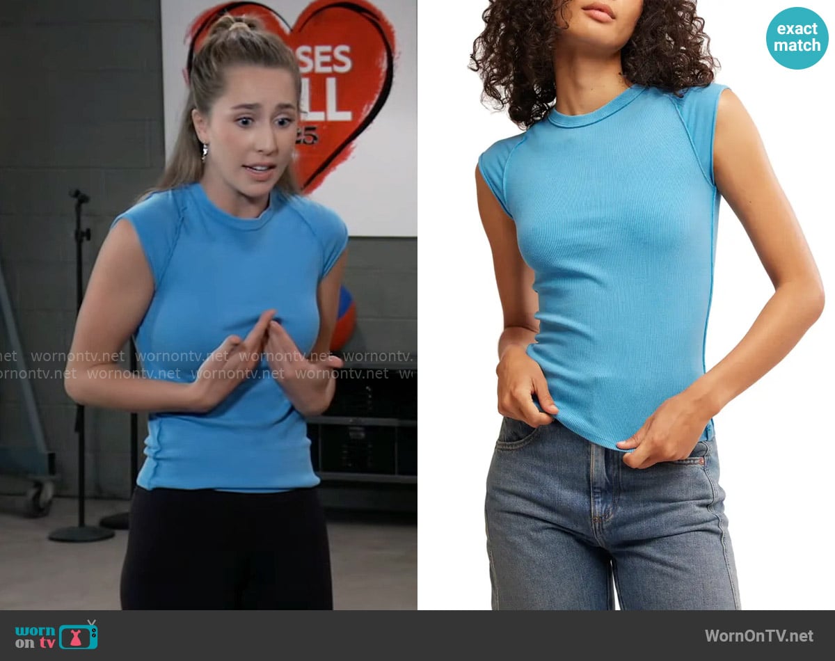 Free People Ever Had Cap Sleeve Cotton T-Shirt in Maliblue worn by Josslyn Jacks (Eden McCoy) on General Hospital