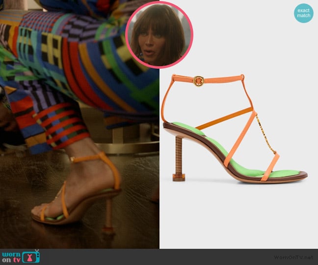 Jacquemus Leather Ankle-Strap Sandals with Metal Signature worn by Lisa Todd Wexley (Nicole Ari Parker) on And Just Like That