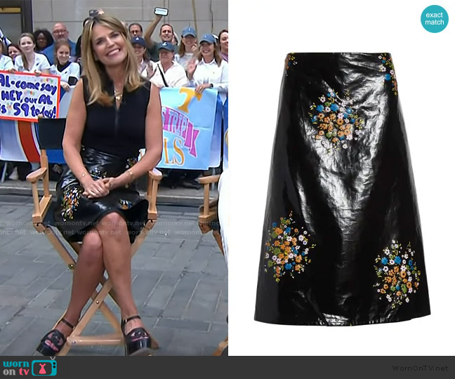 Jil Sander Bouquet Print Coated Linen Skirt in Haribo worn by Savannah Guthrie on Today