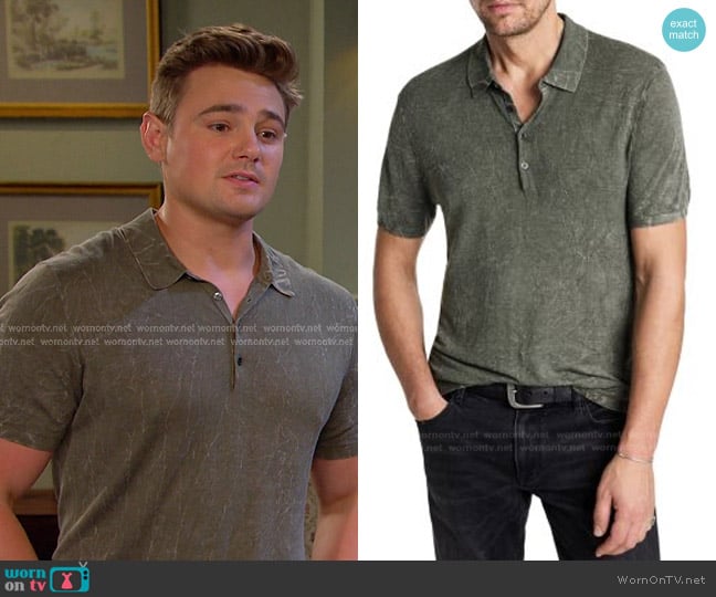 John Varvatos Chatham Crinkle Textured Regular Fit Polo Shirt worn by Johnny DiMera (Carson Boatman) on Days of our Lives