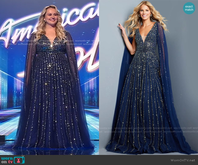 Breanna Nix's navy embellished sheer gown on WornOnTV