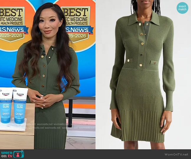 Veronica Beard Lauper Dress in Stone Army worn by Shanley Chien on Today