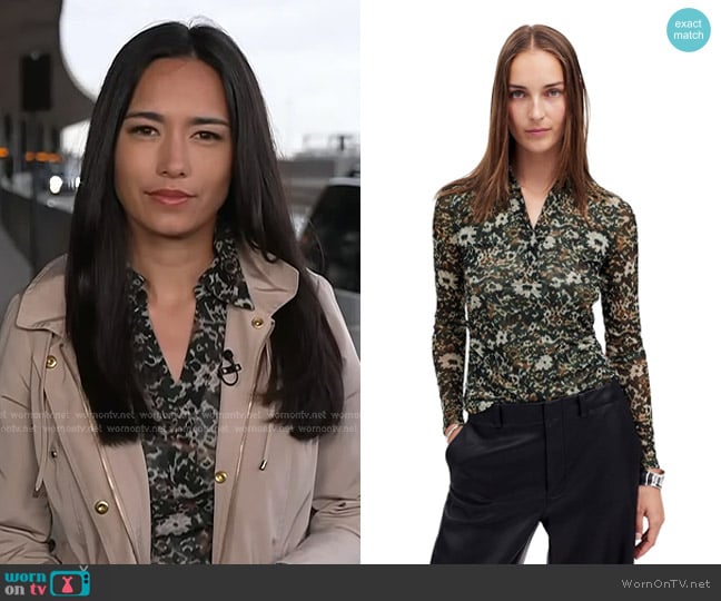 Madewell Long-Sleeve Polo Top in Floral Mesh worn by Emilie Ikeda on Today