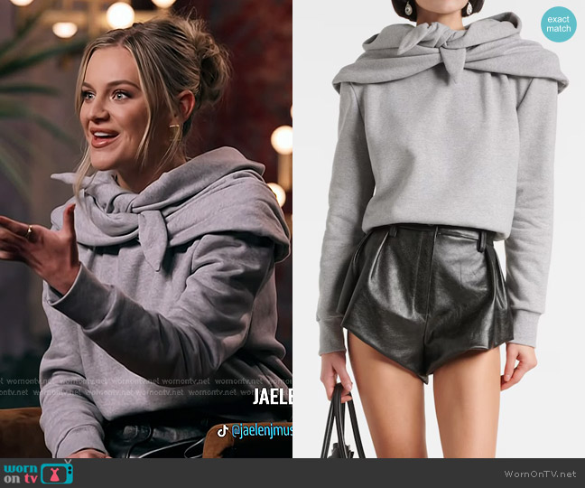 Magda Butrym Tie-detailed Draped Cotton-blend Jersey Hoodie worn by Kelsea Ballerini on The Voice