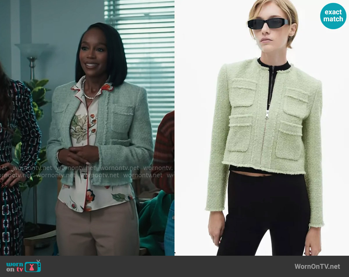 Mango Zipper Detail Tweed Jacket worn by Catherine (Aja Naomi King) on Grosse Pointe Garden Society