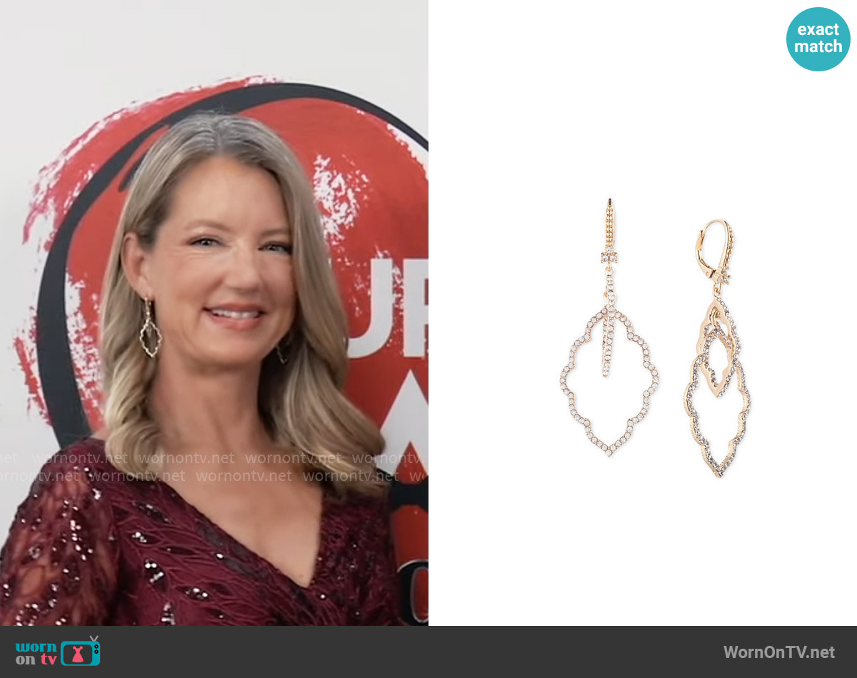 Marchesa Gold-Tone Crystal Open Orbital Drop Earrings worn by Nina Reeves (Cynthia Watros) on General Hospital