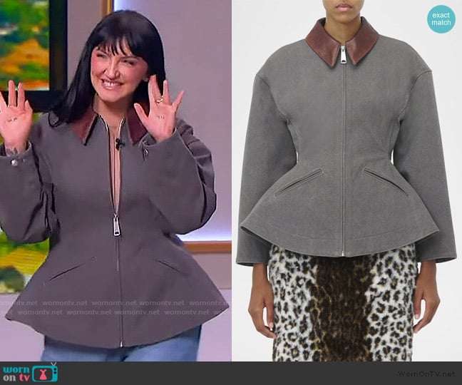 McQueen Waisted Canvas Full-Zip Jacket with Lambskin Collar worn by Julia Michaels on The Jennifer Hudson Show