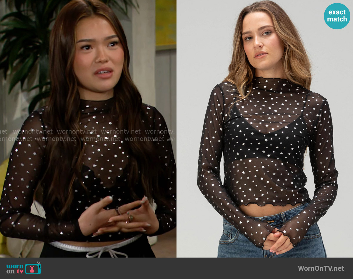 Noisy May Star Womens Mesh Top worn by Luna (Lisa Yamada) on The Bold and the Beautiful