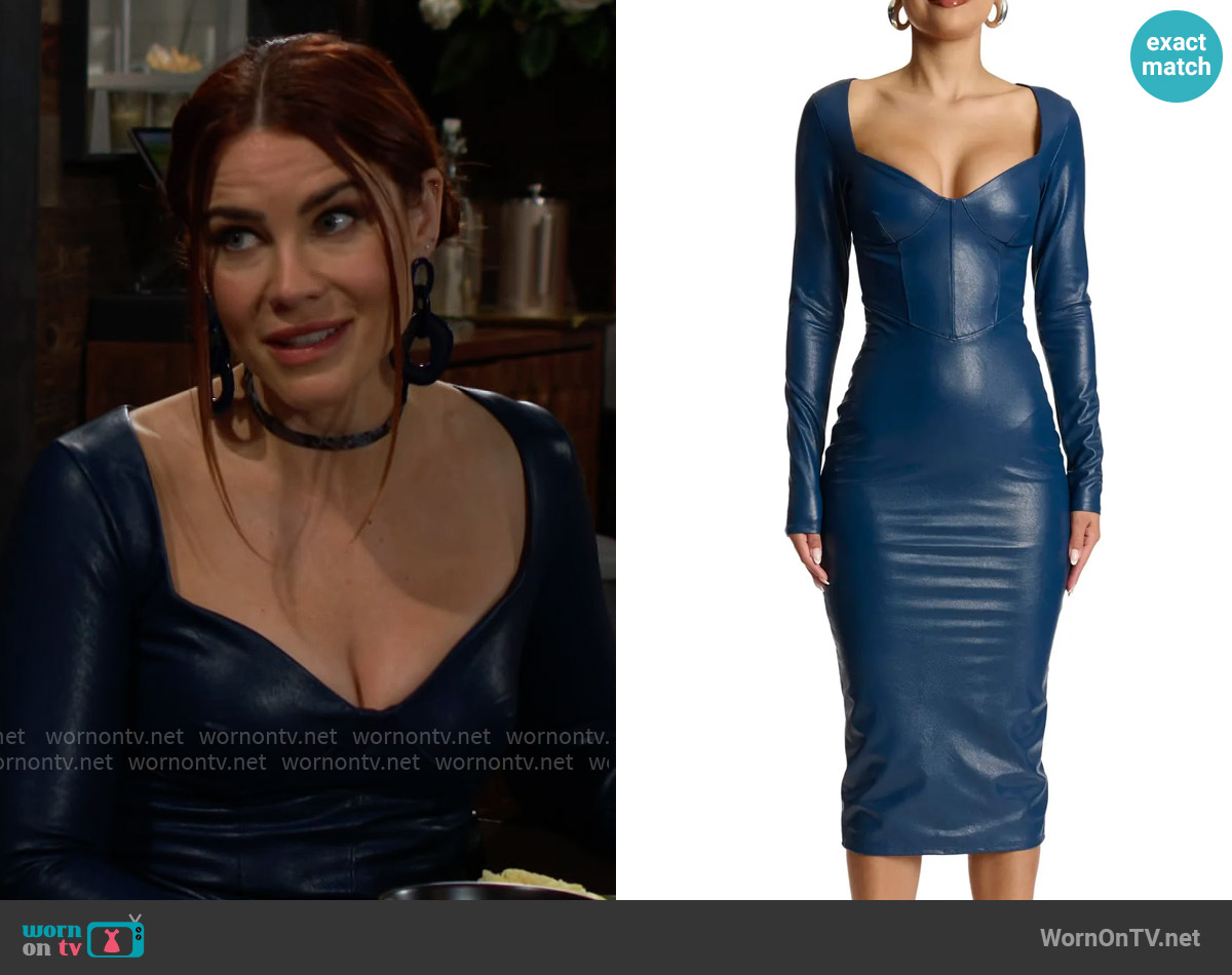 Naked Wardrobe Down to the Corset Long Sleeve Faux Leather Dress worn by Sally Spectra (Courtney Hope) on The Young and the Restless