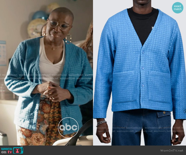 Pleasures Boredom V-Neck Cardigan in Blue worn by Henrietta Wilson (Aisha Hinds) on 9-1-1