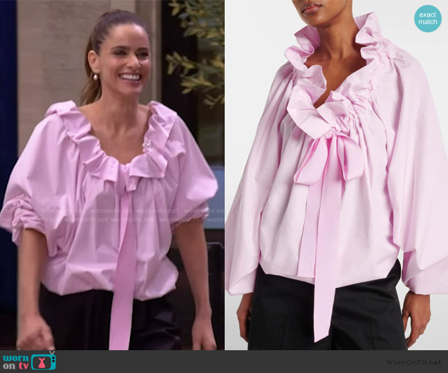 Patou Iconic bow-detail ruffled cotton blouse worn by Amanda Peet on Live with Kelly and Mark