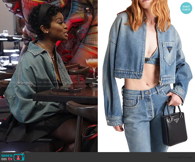 Prada Cropped Organic Denim Jacket worn by Shamea Morton Mwangi on The Real Housewives of Atlanta