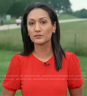 Priya Sridhar’s red swiss dot sleeve top on Today