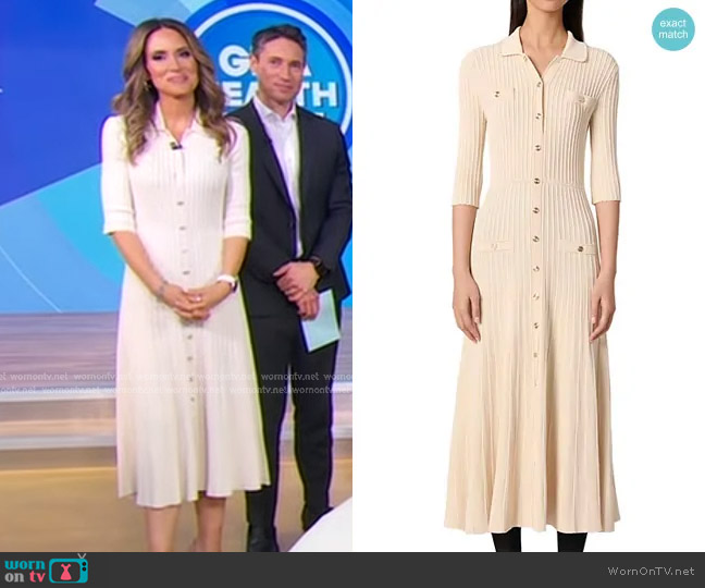 Maje Sequin Knit Midi Dress in Beige worn by Rhiannon Ally on Good Morning America
