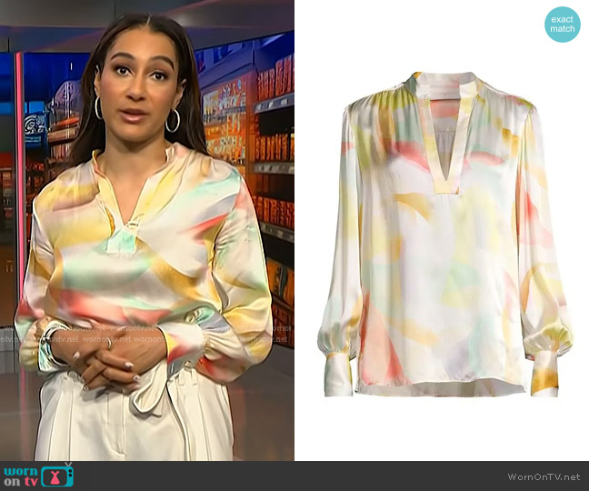Ginger & Smart Sweet Whispers Silk Blouse in Multi worn by Morgan Radford on NBC News Daily