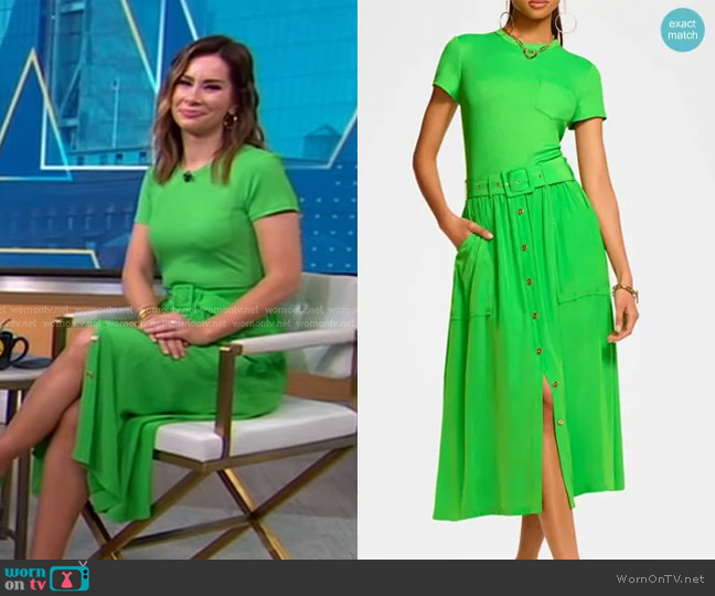 Ramy Brook Sylvie Dress in Tropic Green worn by Rebecca Jarvis on Good Morning America