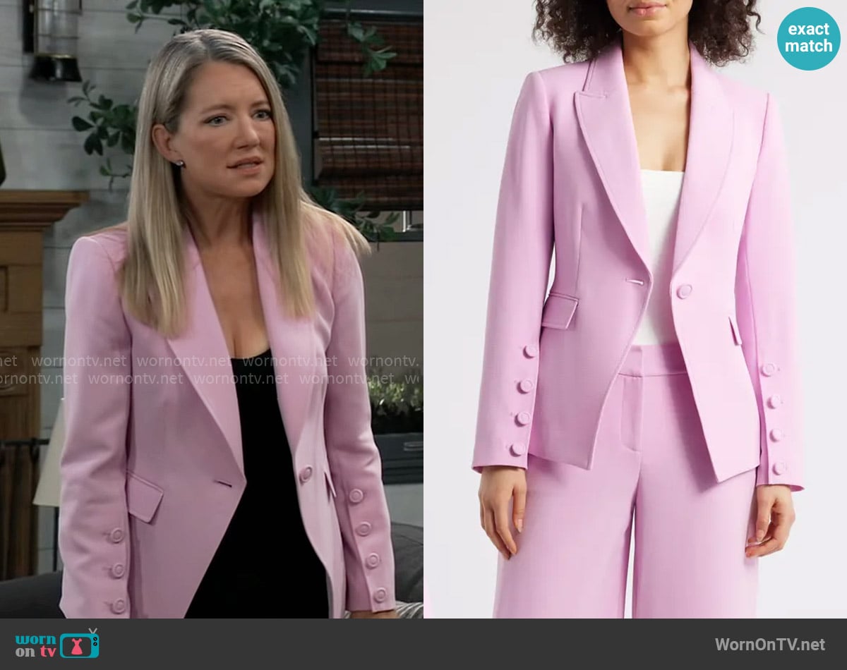 Tahari ASL One-Button Blazer in Pink Macaroon worn by Nina Reeves (Cynthia Watros) on General Hospital