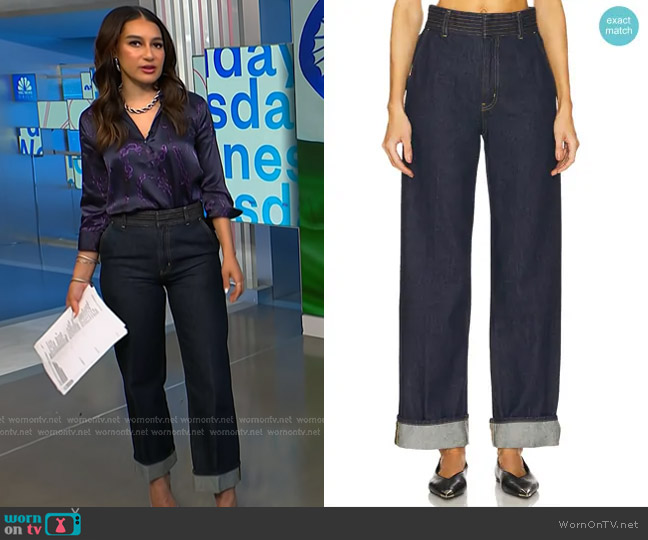 Frame The Trapunto Trouser Rinse Jeans worn by Morgan Radford on NBC News Daily