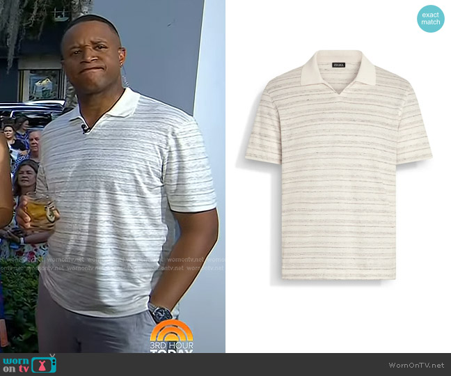 Zegna Striped Short-Sleeved Polo Shirt worn by Craig Melvin on Today