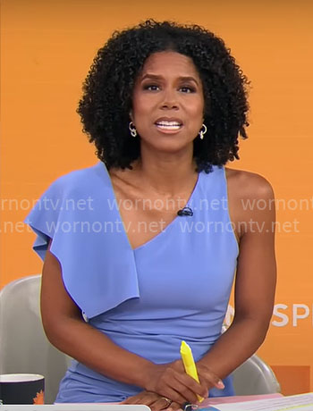 Adriana Diaz’s blue asymmetric dress on CBS Mornings