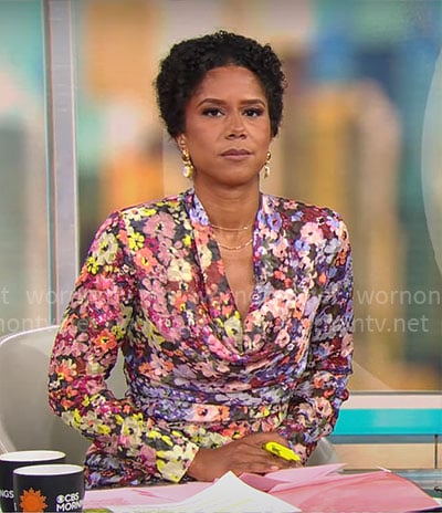 Adriana Diaz’s floral cowl-neck dress on CBS Mornings
