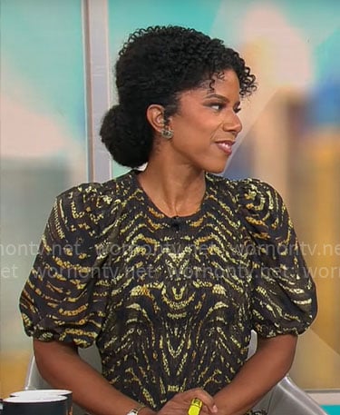 Adriana Diaz’s printed puff-sleeve dress on CBS Mornings