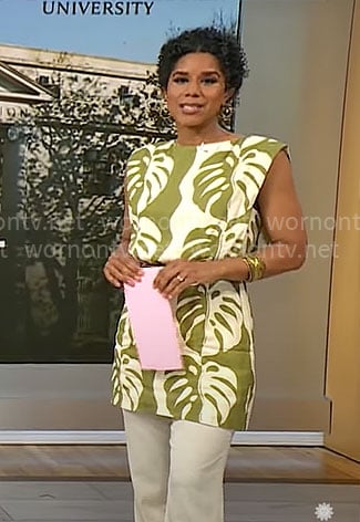 Adriana Diaz’s palm leaf print mini dress on CBS Mornings