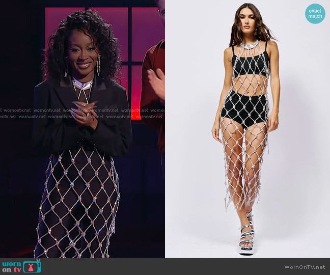 Akira Baller Rhinestone Chain Dress worn by Kaiya Hamilton on The Voice