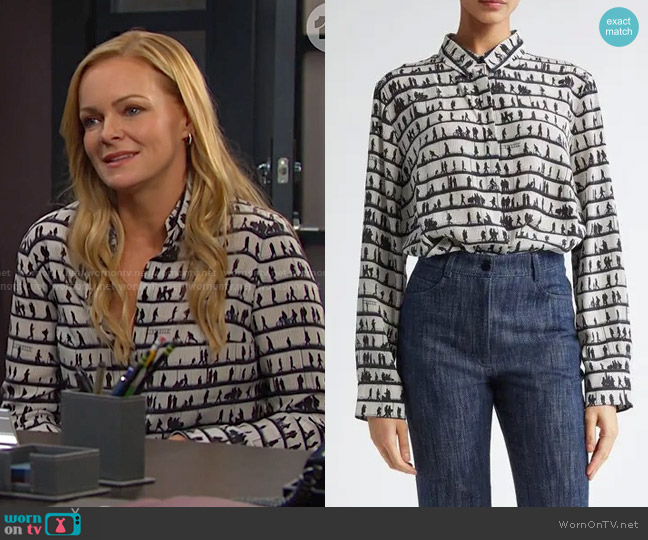 Akris People Print Silk crêpe de chine Shirt worn by Belle Brady (Martha Madison) on Days of our Lives