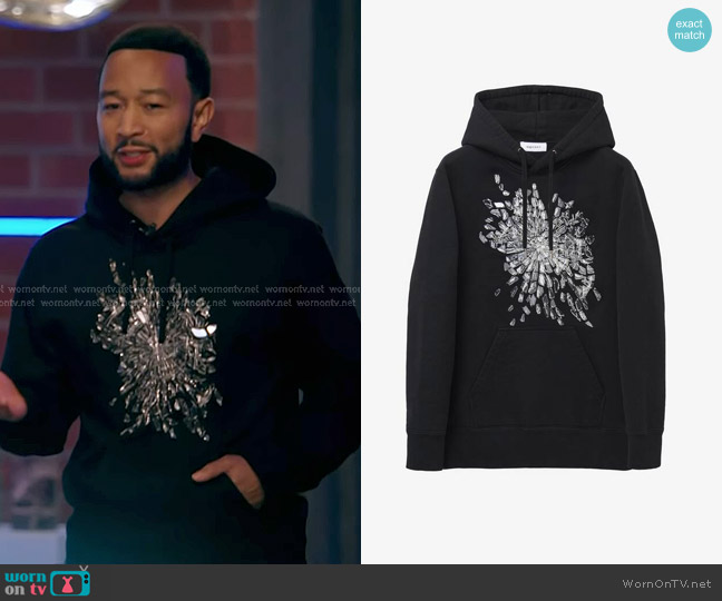 Alexander McQueen Smashed Screen Embroidered Hooded Sweatshirt? in Black worn by John Legend on The Voice