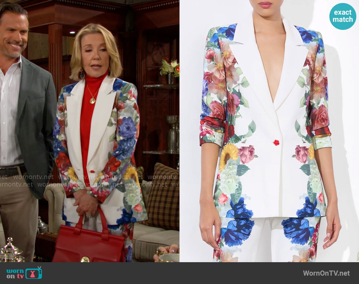 Alice + Olivia Denny Blazer in Garden Brunch Off White worn by Nikki Reed Newman (Melody Thomas-Scott) on The Young and the Restless