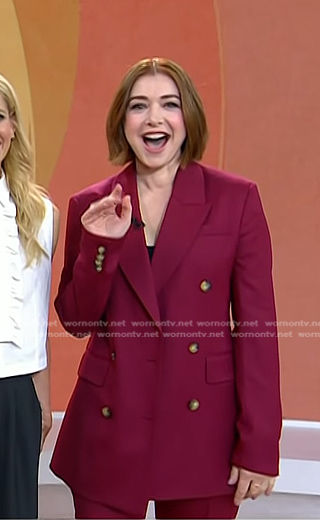 Alyson Hannigan’s burgundy double breasted blazer on Today