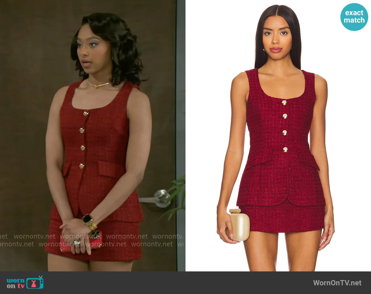 Amanda Uprichard Kya Romper in Wine worn by Kat Richardson (Colby Muhammad) on Beyond the Gates
