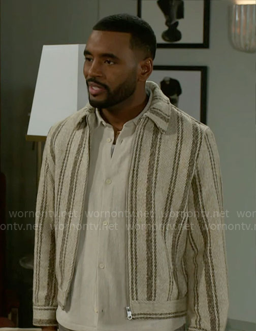 Andre’s striped knit jacket on Beyond the Gates