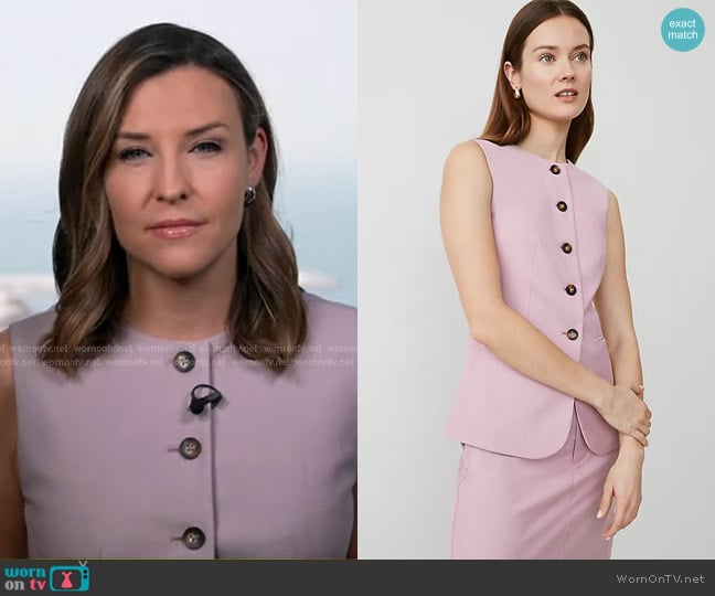Ann Taylor The Long Crew Neck Vest in Rosy Mauve worn by Mary Bruce on Good Morning America
