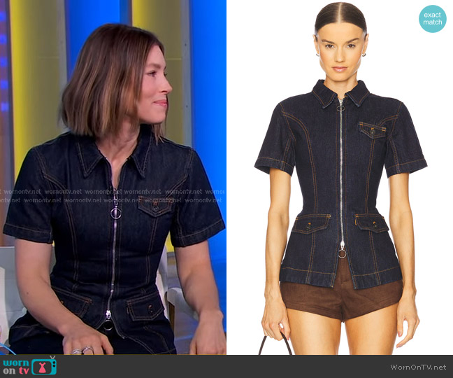 Anna Quan Brooke Top in Dark Indigo worn by Jessica Biel on Good Morning America