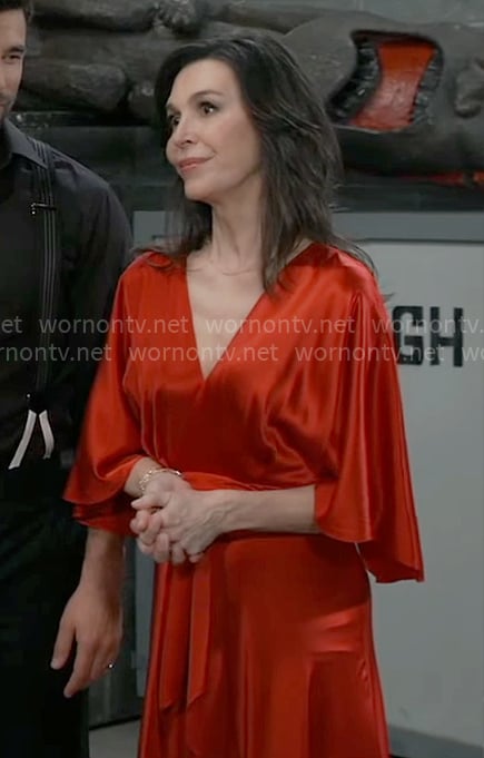 Anna’s red satin maxi dress on General Hospital