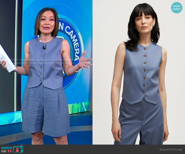 Argent High-Neck Button Waistcoat in Seasonless Wool Powder Blue worn by Eva Pilgrim on Good Morning America
